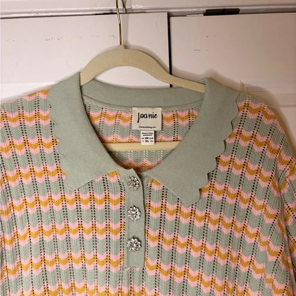 Joanie Clothing Verity Knitted Stripe Polo Top. - Picture 3 of 6